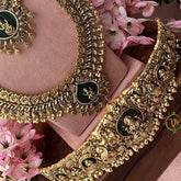 Vriksham Antique Gold Peacock Naskhi With Lakshmi Bridal Set-Gold Bead-Pearl-G19258